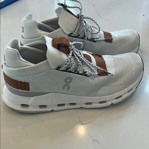 On Running White and Brown Athletic Shoes with Breathable Design